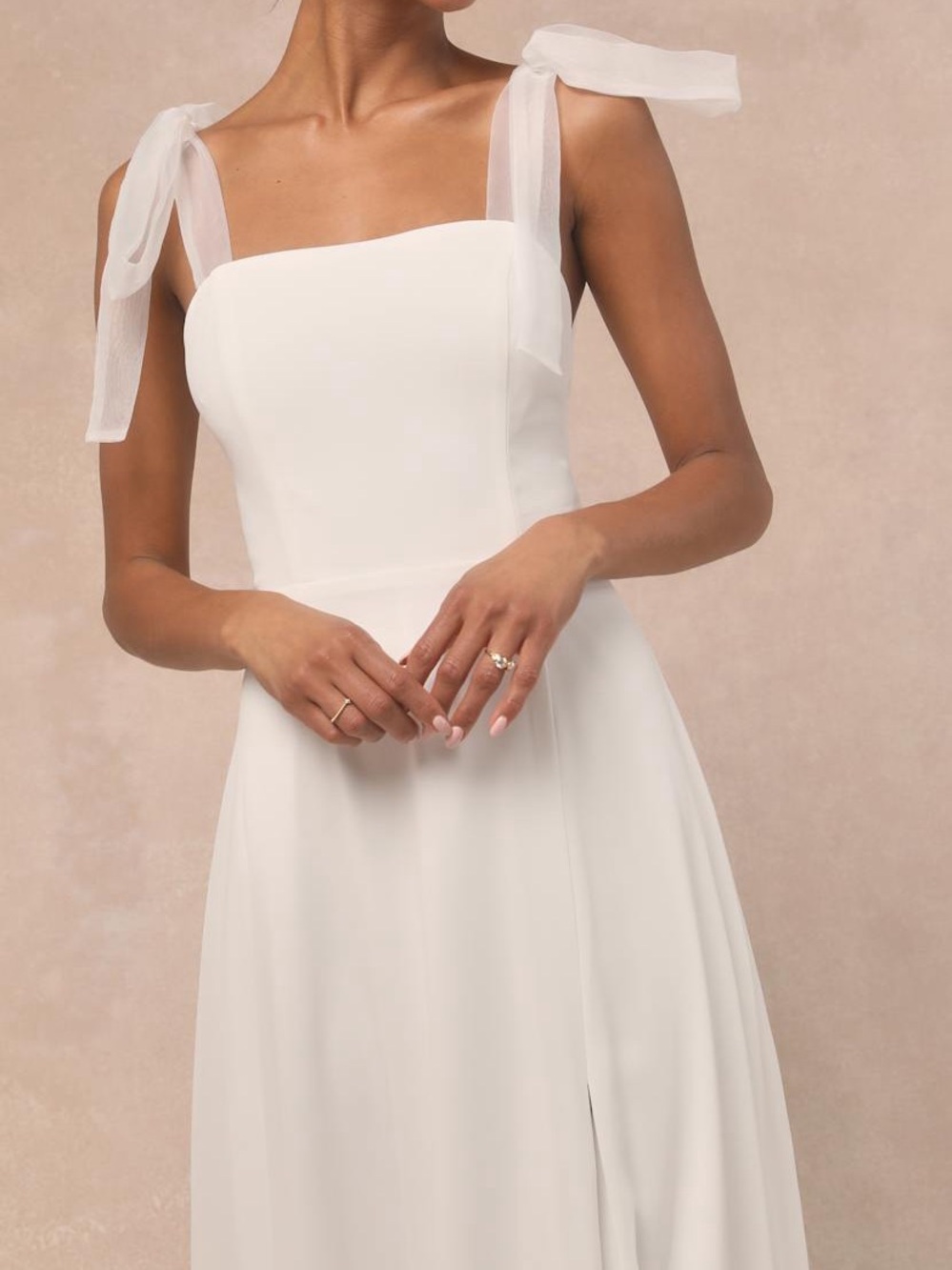Lulu's Ivory Tie-Shoulder Square Neck Wedding Dress